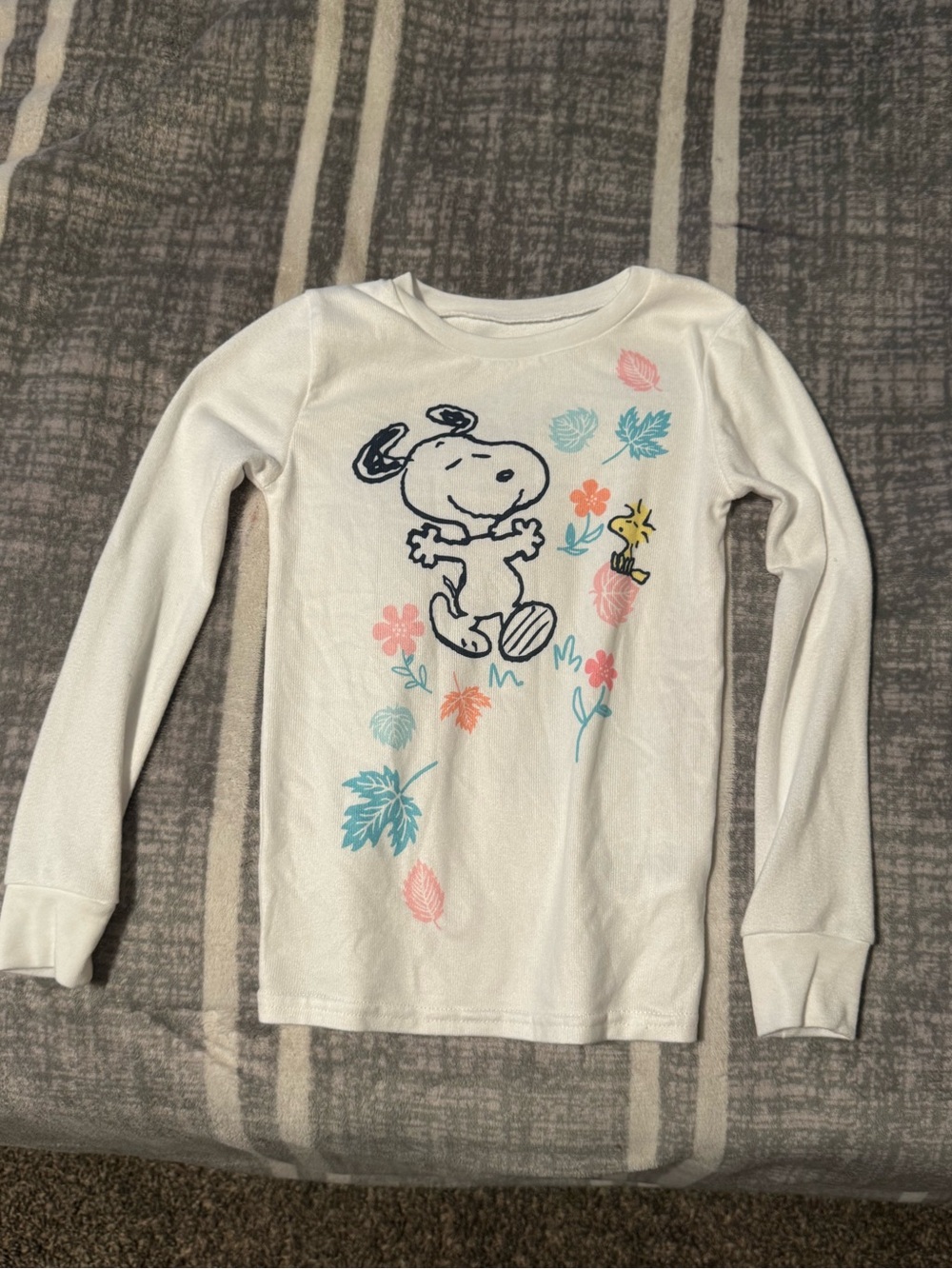 Peanuts White Long-Sleeve Snoopy & Woodstock Floral Tee